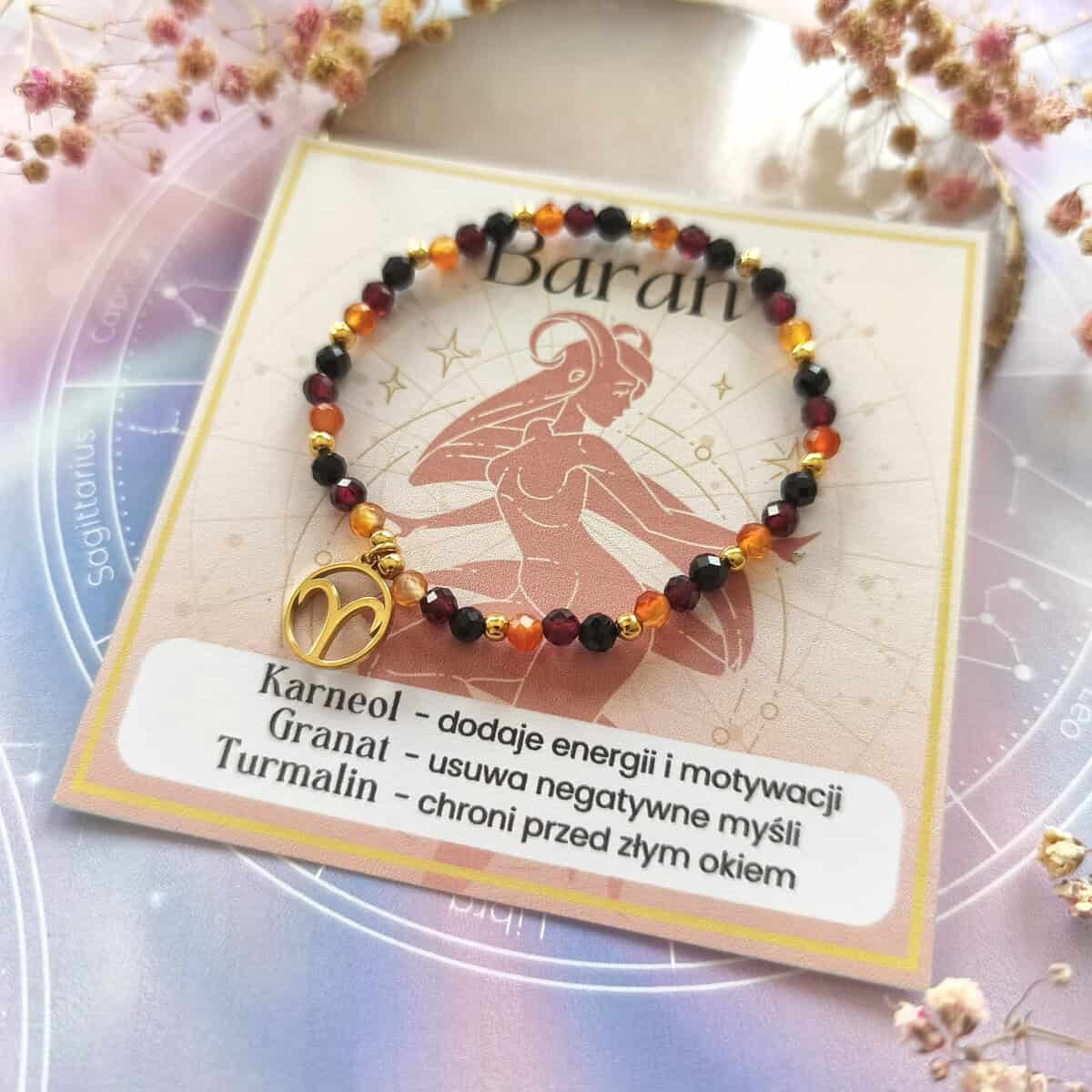 ✦ Baran ✦ bransoletka na gumce złote przekładki 1 baran bransoletka znak zodiaku na gumce złote przekładki całość