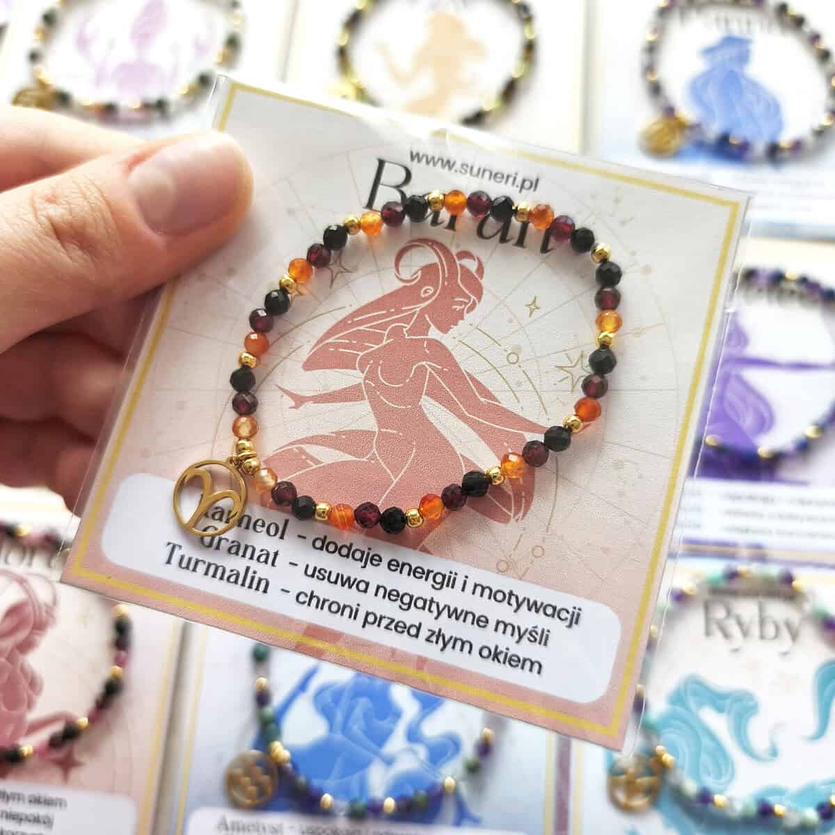 ✦ Baran ✦ bransoletka na gumce złote przekładki 4 baran bransoletka znak zodiaku na gumce złote przekładki