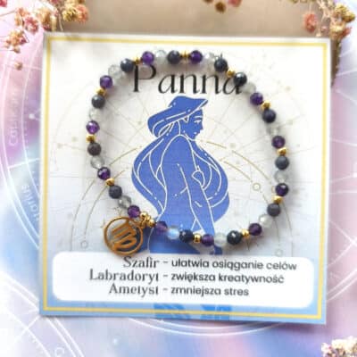 panna bransoletka znak zodiaku na gumce złote przekładki całość