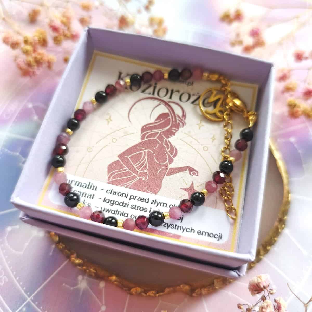 ✦ Koziorożec ✦ bransoletka złota na lince 4 koziorożec bransoletka znak zodiaku na lince zapinana złote przekładki całość