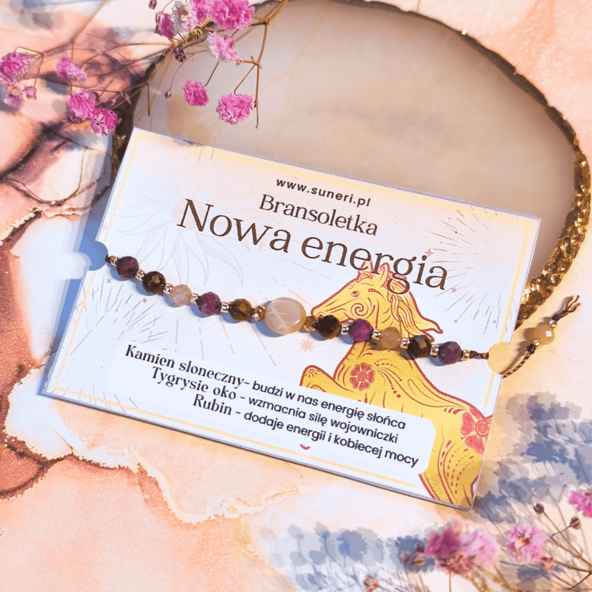 ✦ Nowa energia ✦ bransoletka na sznurku złota 1 nowa energia bransoletka rok konia na sznurku